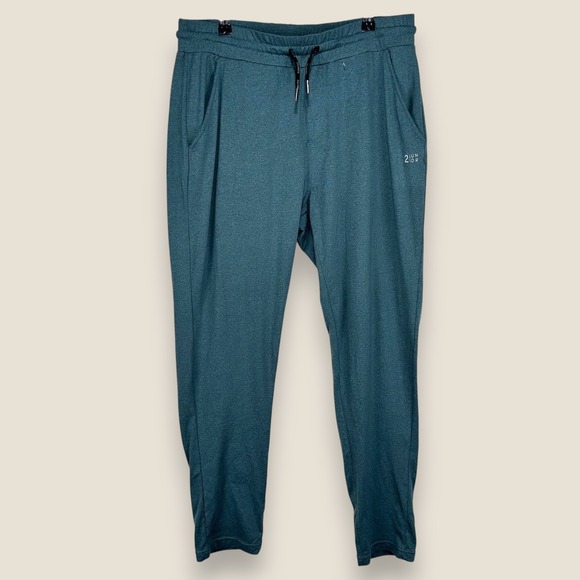 2UNDR Joggers Pants Men Large Blue Green Tapered Stretch Wicking Lounge Zip - Picture 1 of 11